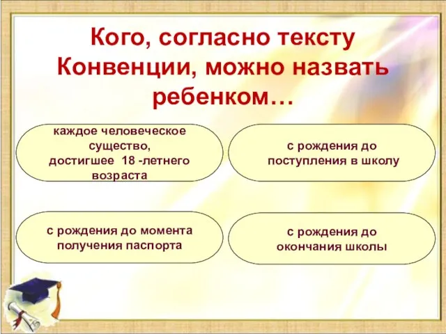 Кого, согласно тексту Конвенции, можно назвать ребенком… каждое человеческое существо, достигшее 18