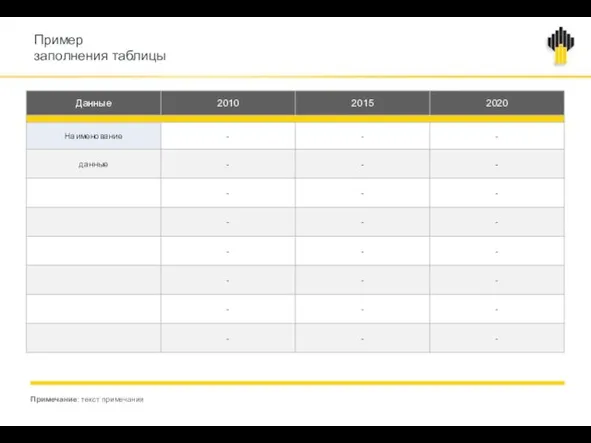 Примечание: текст примечания Пример заполнения таблицы