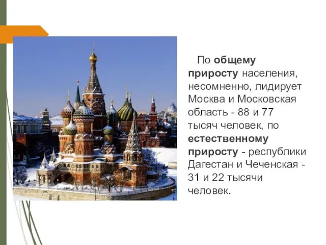 По общему приросту населения, несомненно, лидирует Москва и Московская область - 88
