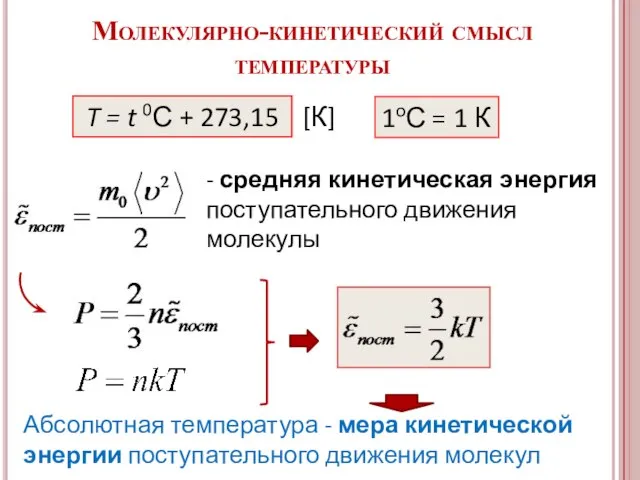 T = t 0С + 273,15 1oС = 1 К [К] -