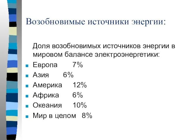 Возобновимые источники энергии: Доля возобновимых источников энергии в мировом балансе электроэнергетики: Европа