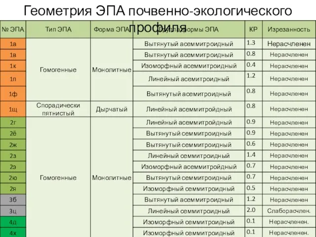 Геометрия ЭПА почвенно-экологического профиля