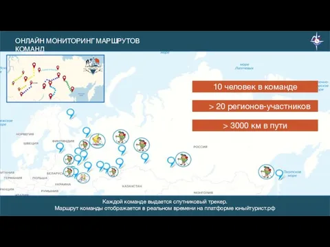 Каждой команде выдается спутниковый трекер. Маршрут команды отображается в реальном времени на