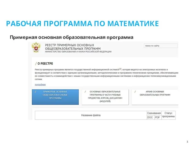 РАБОЧАЯ ПРОГРАММА ПО МАТЕМАТИКЕ Примерная основная образовательная программа 3