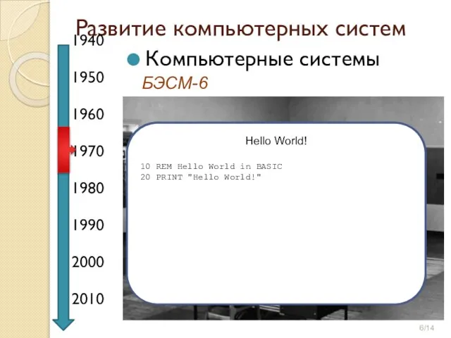 Развитие компьютерных систем 1940 1950 1960 1970 1980 1990 2000 2010 Компьютерные