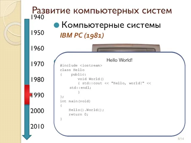 Компьютерные системы Программное обеспечение Языки программирования Развитие компьютерных систем 1940 1950 1960