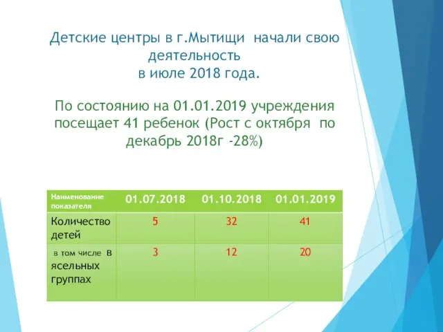 Детские центры в г.Мытищи начали свою деятельность в июле 2018 года. По