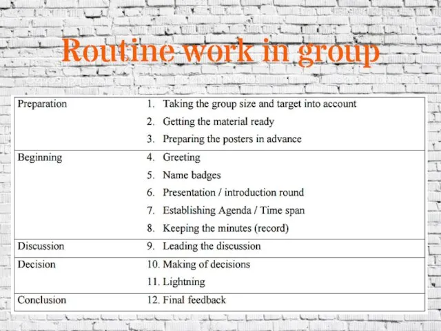 Routine work in group