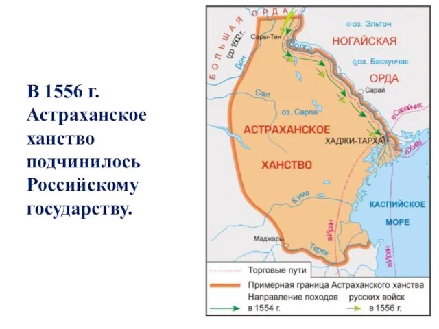 В 1556 г. Астраханское ханство подчинилось Российскому государству.