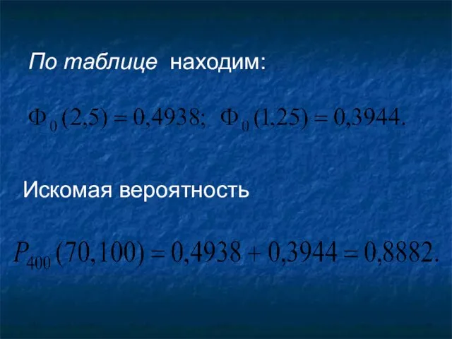 По таблице находим: Искомая вероятность