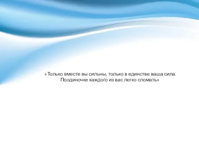 «Только вместе вы сильны, только в единстве ваша сила. Поодиночке каждого из вас легко сломать»