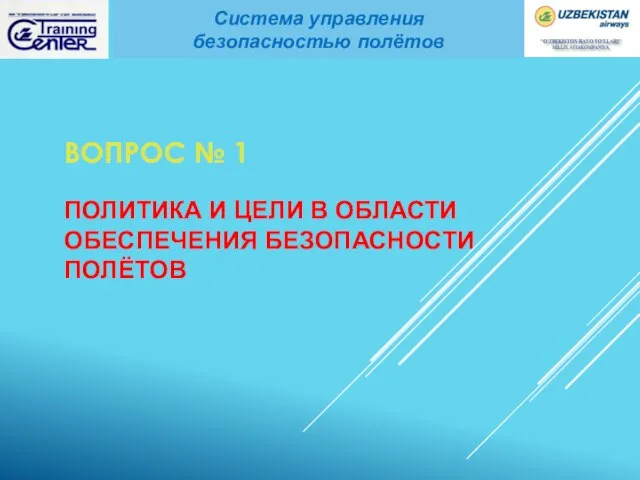 ВОПРОС № 1 ПОЛИТИКА И ЦЕЛИ В ОБЛАСТИ ОБЕСПЕЧЕНИЯ БЕЗОПАСНОСТИ ПОЛЁТОВ Система управления безопасностью полётов