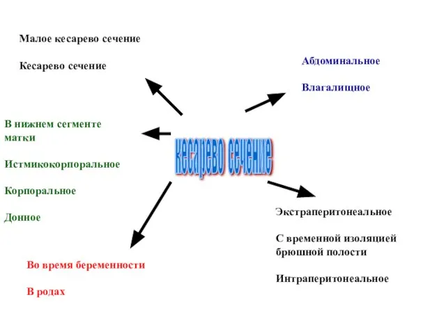 кесарево сечение Малое кесарево сечение Кесарево сечение В нижнем сегменте матки Истмикокорпоральное