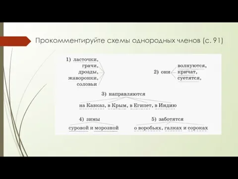 Прокомментируйте схемы однородных членов (с. 91)