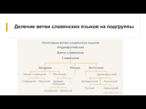 Деление ветви славянских языков на подгруппы