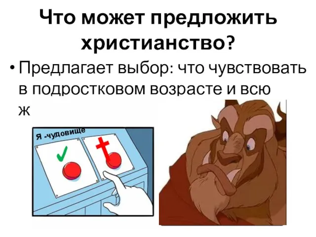 Что может предложить христианство? Предлагает выбор: что чувствовать в подростковом возрасте и всю жизнь.