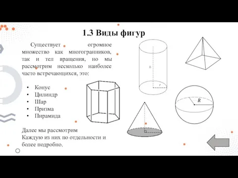 1.3 Виды фигур Существует огромное множество как многогранников, так и тел вращения,