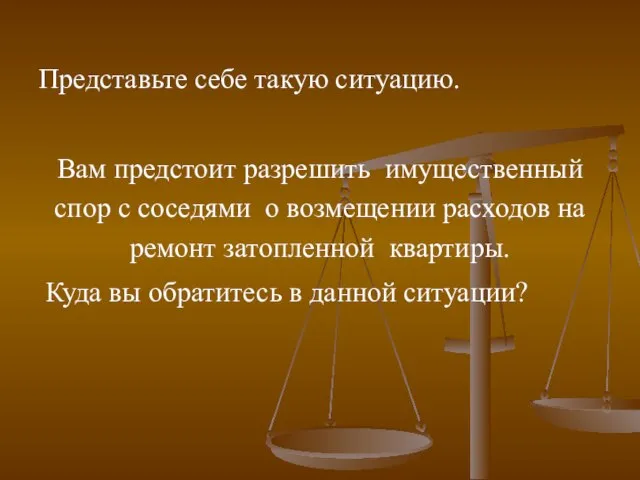 Представьте себе такую ситуацию. Вам предстоит разрешить имущественный спор с соседями о