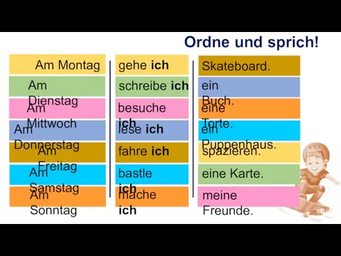 Ordne und sprich! Am Montag Am Dienstag Am Mittwoch Am Donnerstag Am