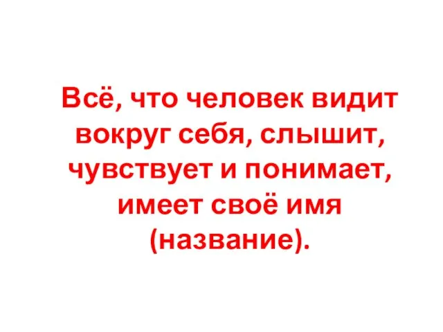 Всё, что человек видит вокруг себя, слышит, чувствует и понимает, имеет своё имя (название).