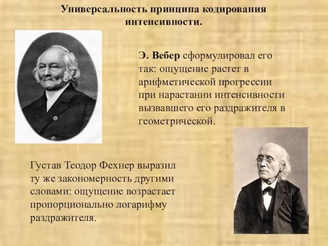 Э. Вебер сформулировал его так: ощущение растет в арифметической прогрессии при нарастании