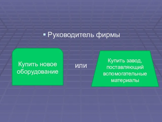 Руководитель фирмы или Купить новое оборудование Купить завод, поставляющий вспомогательные материалы