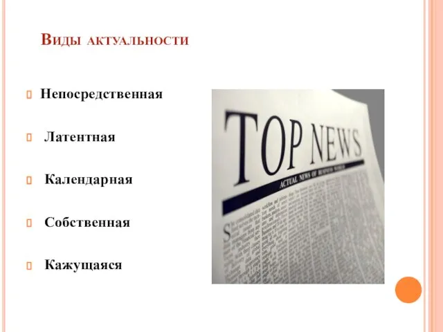 Виды актуальности Непосредственная Латентная Календарная Собственная Кажущаяся