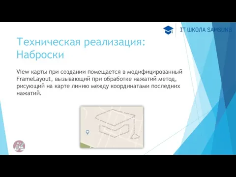 Техническая реализация: Наброски View карты при создании помещается в модифицированный FrameLayout, вызывающий