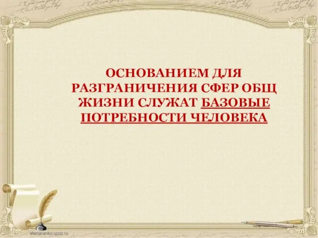 ОСНОВАНИЕМ ДЛЯ РАЗГРАНИЧЕНИЯ СФЕР ОБЩ ЖИЗНИ СЛУЖАТ БАЗОВЫЕ ПОТРЕБНОСТИ ЧЕЛОВЕКА