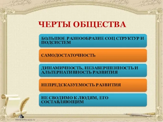 ЧЕРТЫ ОБЩЕСТВА БОЛЬШОЕ РАЗНООБРАЗИЕ СОЦ СТРУКТУР И ПОДСИСТЕМ САМОДОСТАТОЧНОСТЬ ДИНАМИЧНОСТЬ, НЕЗАВЕРШЕННОСТЬ И