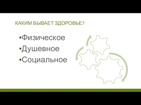 КАКИМ БЫВАЕТ ЗДОРОВЬЕ? Физическое Душевное Социальное