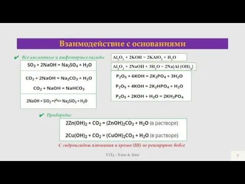 ViTa - Хим & Био Взаимодействие с основаниями Все кислотные и амфотерные