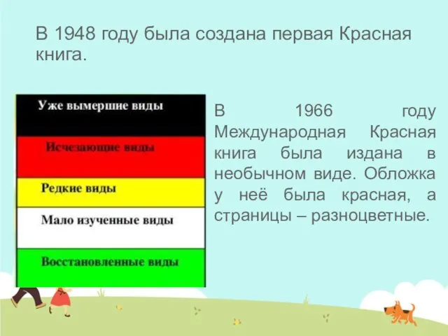 В 1948 году была создана первая Красная книга. В 1966 году Международная