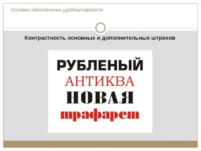 Контрастность основных и дополнительных штрихов Условия обеспечения удобочитаемости