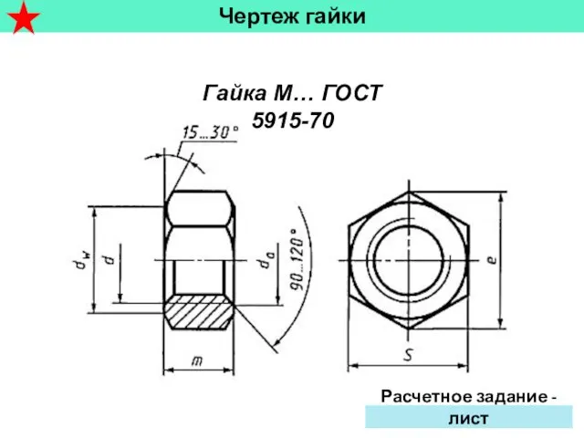 Чертеж гайки Гайка М… ГОСТ 5915-70 Расчетное задание - лист