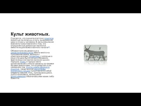 Культ животных. Считается, что сначала египтяне почитали животных за их мощь и