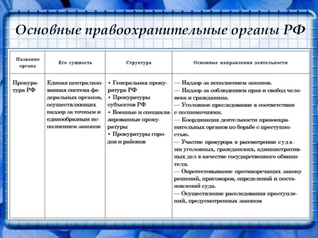 Основные правоохранительные органы РФ