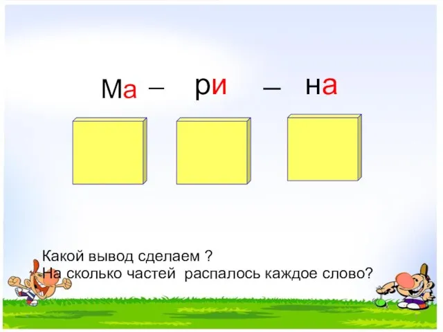 * ри на Ма _ _ Какой вывод сделаем ? На сколько частей распалось каждое слово?