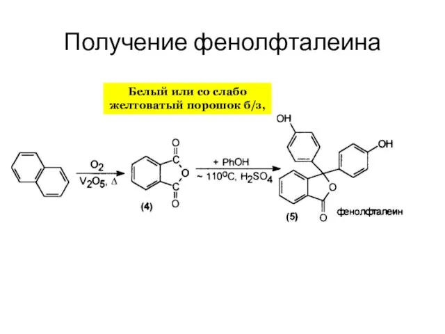 Получение фенолфталеина Белый или со слабо желтоватый порошок б/з,