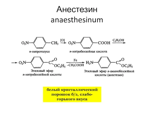 Анестезин anaesthesinum белый кристаллический порошок б/з, слабо-горького вкуса