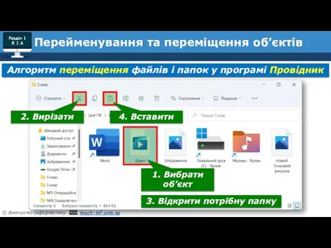 Розділ 1 § 1.6 Перейменування та переміщення об’єктів Алгоритм переміщення файлів і