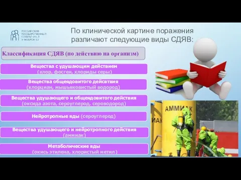 По клинической картине поражения различают следующие виды СДЯВ: Классификация СДЯВ (по действию