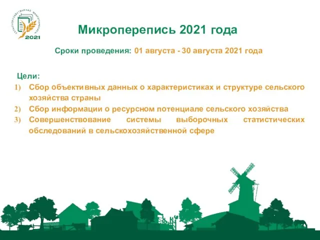 Микроперепись 2021 года Сроки проведения: 01 августа - 30 августа 2021 года