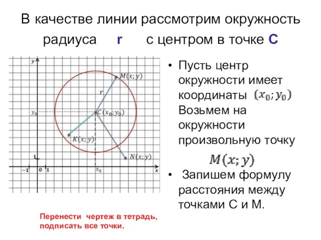 В качестве линии рассмотрим окружность радиуса r с центром в точке С