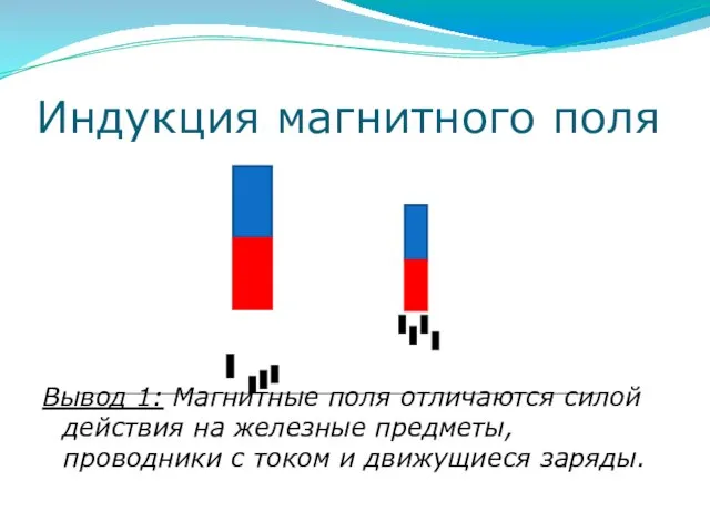 Индукция магнитного поля Вывод 1: Магнитные поля отличаются силой действия на железные