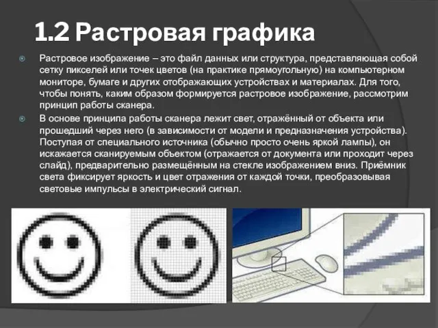 1.2 Растровая графика Растровое изображение – это файл данных или структура, представляющая