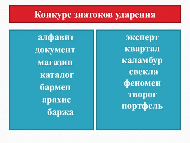 Конкурс знатоков ударения алфавит документ магазин каталог бармен арахис баржа эксперт квартал