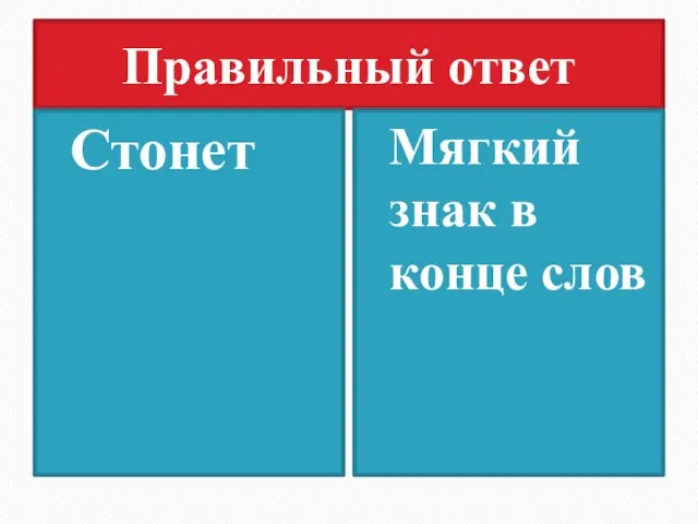 Правильный ответ Стонет Мягкий знак в конце слов