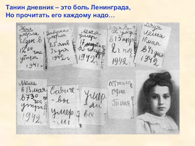 Танин дневник – это боль Ленинграда, Но прочитать его каждому надо… Отшумела,