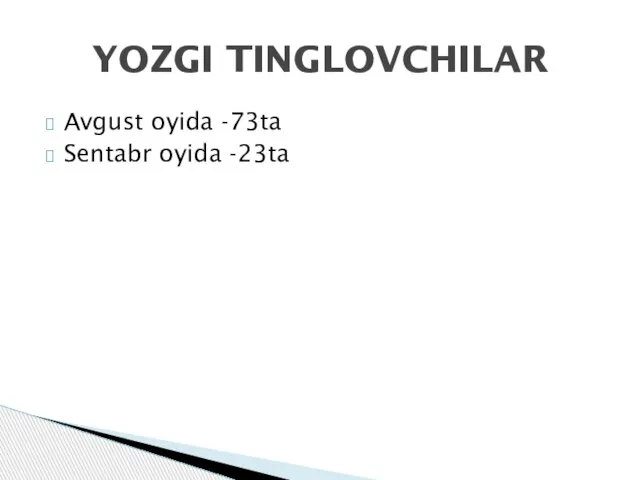 Avgust oyida -73ta Sentabr oyida -23ta YOZGI TINGLOVCHILAR